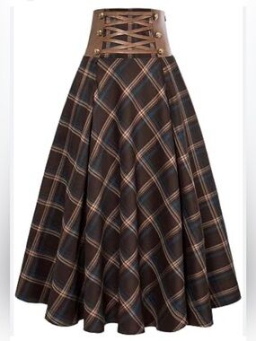 Scarlet Darkness NWT Plaid Faux Corset Long Renaissance Skirt